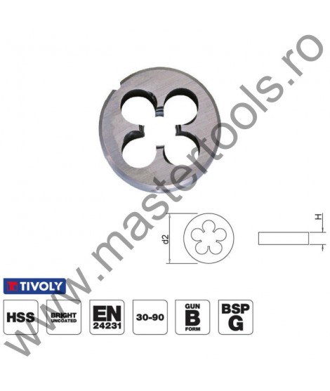 TIVOLY Filiere rotunde pentru filet GAZ ( BSP ), conform DIN 24231, ( forma conf DIN 5158 ), HSS-G 1100491