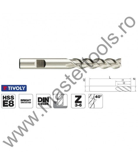 TIVOLY Freze cilindro frontale HSS-E8, DIN 844BK, Z3-Z6 8030191