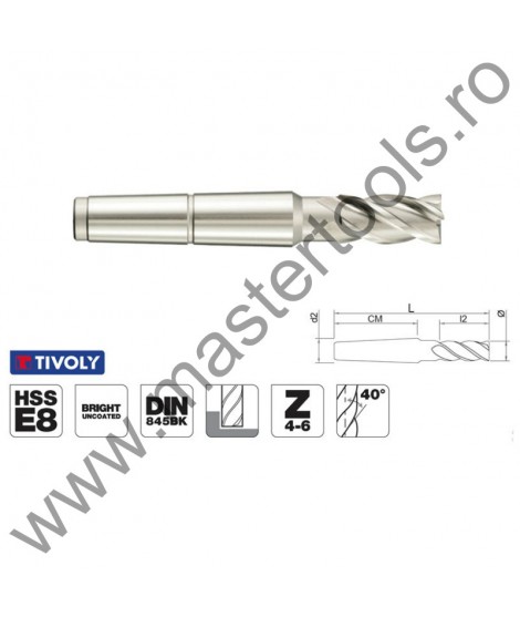 TIVOLY Freze cilindro frontale DIN 845BK, HSS-E8, Z4-6, coada Con Morse 8030421