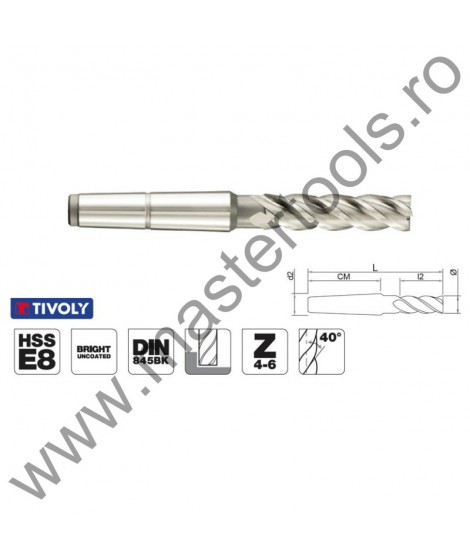 TIVOLY Freze cilindro frontale lunga, DIN 845BL, HSS-E8, Z4-6, coada Con Morse 8030451