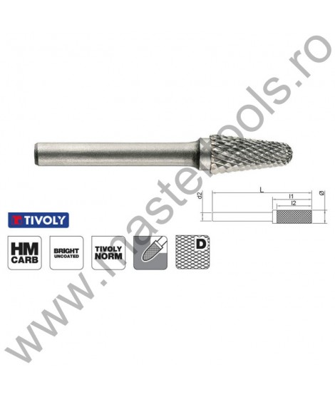 TIVOLY Freze din carbura de tungsten forma L - conica cu cap rotunjit, tais dublu incrucisat tip D 1031771