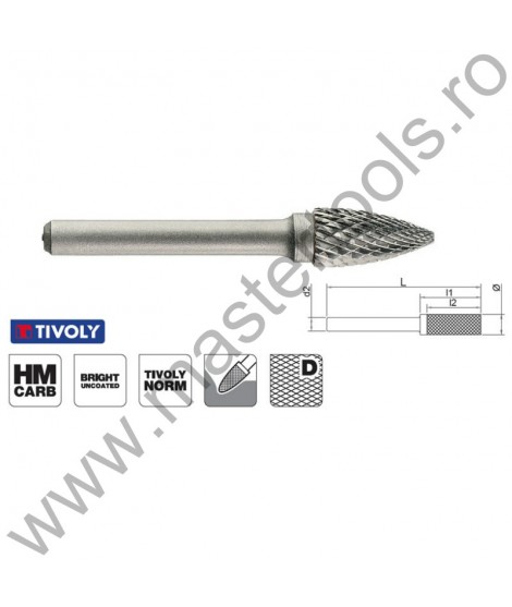 TIVOLY Freze din carbura de tungsten forma G - arcuita cu cap ascutit, tais dublu incrucisat tip D 1031791