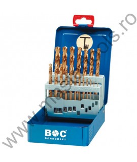 BOHRCRAFT Trusa burghie DIN 338, HSS-TiN rectificate, 1.0-13.0 mm x 0.5 mm, 25 piese, MT13
