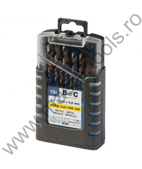 BOHRCRAFT Set burghie cilindrice scurte pentru metal DIN 338 tip N 130 grade HSS-E Co 1,0-10,0 mm 19 piese VE10