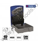 TIVOLY Set burghie DIN 338, rectificate, HSS 1-10 mm x 0,5 mm 19 piese 11452070015