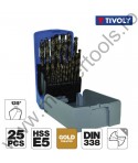 TIVOLY Set burghie DIN 338, rectificate, HSS-Co 1-13 mm x 0,5 mm 25 piese 11455070017