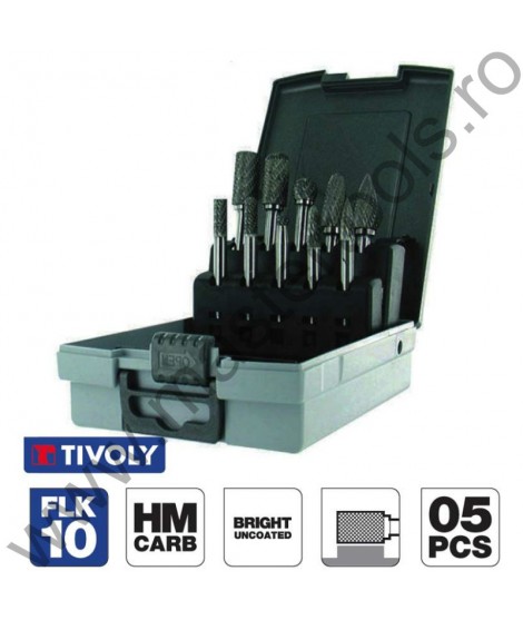 TIVOLY Set 10 freze din carbura pentru metal dur prindere 6 mm 10316070005