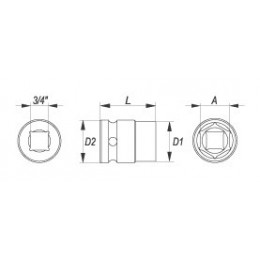 Cheie tubulara hexagona de impact 3/4" Yato