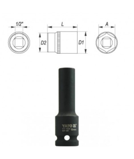Cheie tubulara hexagonala impact lunga 10 mm prindere 1/2 YATO YT-1030