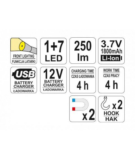 YT-08504 Yato Lampa magnetica  LED cu acumulator Li-ion 3.7 V 250 lm