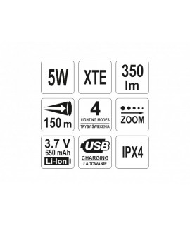YT-08569 Yato Lanterna 5 W cu acumulator Li-ion 650 mAh 350 lm