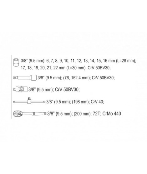 YT-38561 Yato Trusa tubulare prindere 3/8 22 bucati