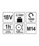 YT-82827 Yato Polizor unghiular disc 125 mm acumulator Li-ion 18 V