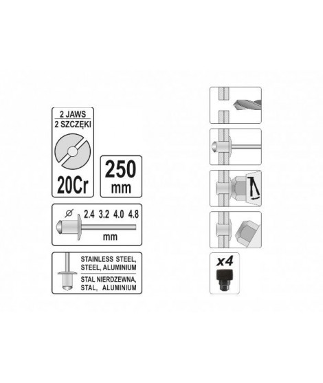 YT-36007 Yato Cleste pentru popnituri 2.4-4.8 mm