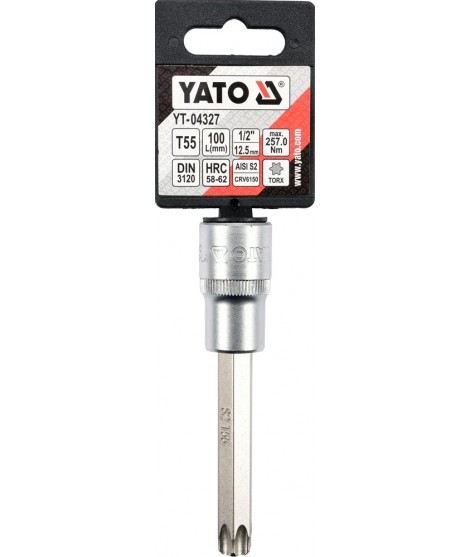 YT-04327 Yato Bit torx T55 cu adaptor lungime 100 mm prindere patrat 1/2
