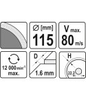 YT-59971 Yato Disc diamantat gresie,faianta 115 x 22.2 x 1.6 mm
