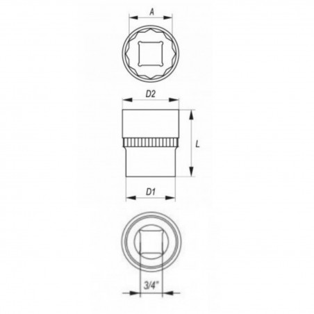 337602 TOPMASTER Cheie tubulara bihexagonala 27 mm prindere patrat 3/4