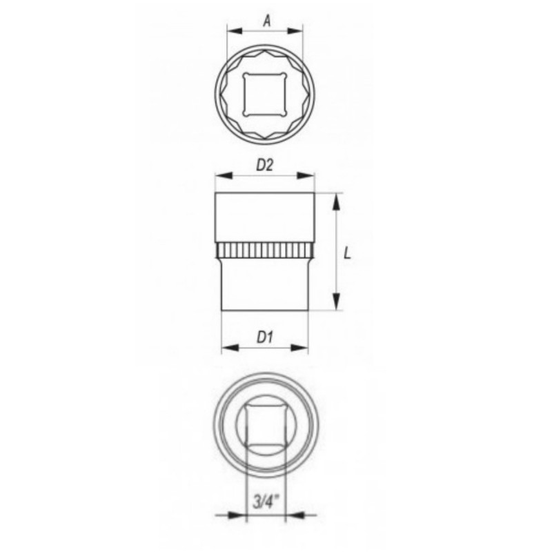 337605 TOPMASTER Cheie tubulara bihexagonala 35 mm prindere patrat 3/4