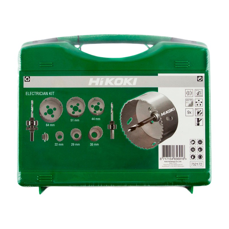 4101072 HIKOKI Set 6 carote HSS Bimetal 22-64mm 2 adaptoare de prindere