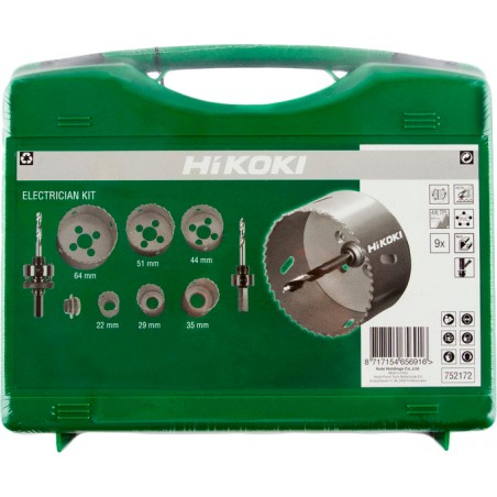 4101072 HIKOKI Set 6 carote HSS Bimetal 22-64mm 2 adaptoare de prindere