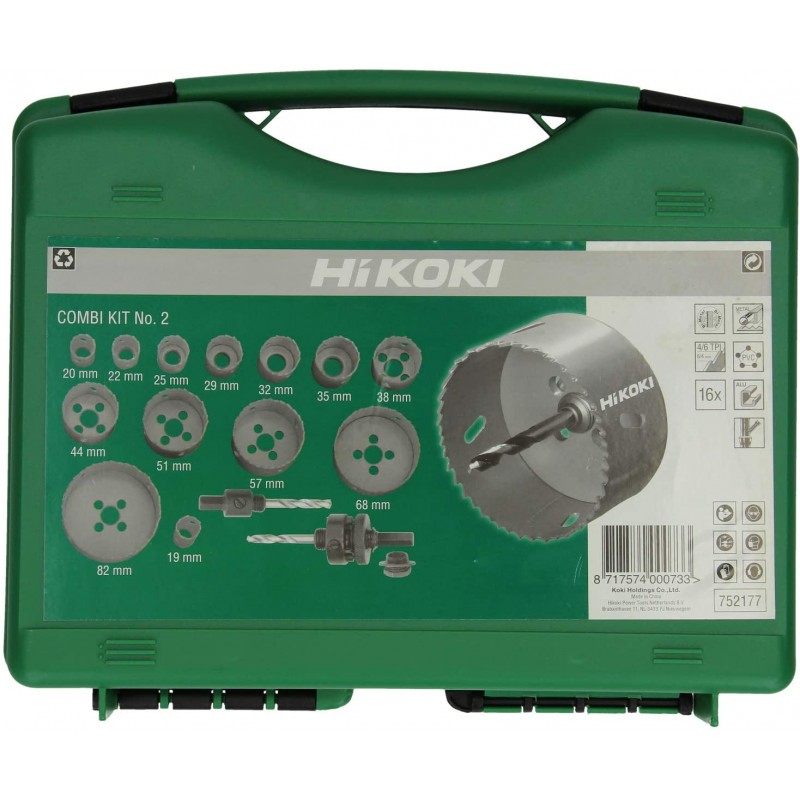 4101076 HIKOKI Set 13 carote HSS Bimetal 19-82 mm 2 adaptoare de prindere