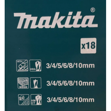 D-46202 Makita Set combinat de 18 burghie 3-10mm lemn metal beton