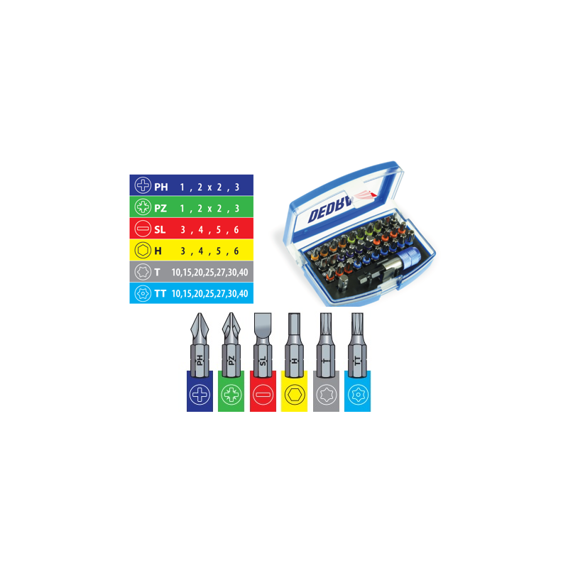 DEDRA Set 32 capete de insurubare PH, PZ, SL, H, T, TT cu adaptor magnetic 1/4