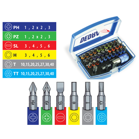 DEDRA Set 32 capete de insurubare PH, PZ, SL, H, T, TT cu adaptor magnetic 1/4