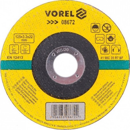 08672 VOREL Disc abraziv pentru taiat piatra 125 x 3.2 x 22 mm