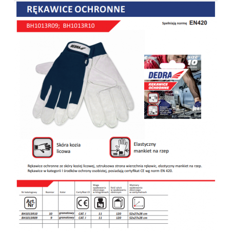 BH1013R10 DEDRA Manusi de protectie din piele de capra, bleumarin, marime 10