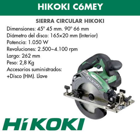 C6MEYWBZ HIKOKI Fierastrau circular 1050 W diametru disc 165 mm