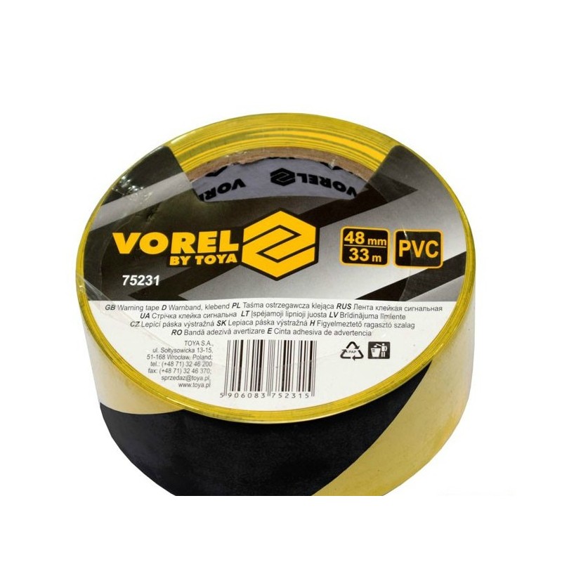 75231 VOREL Banda adeziva de avertizare, latime 48 mm, lungime 33 m