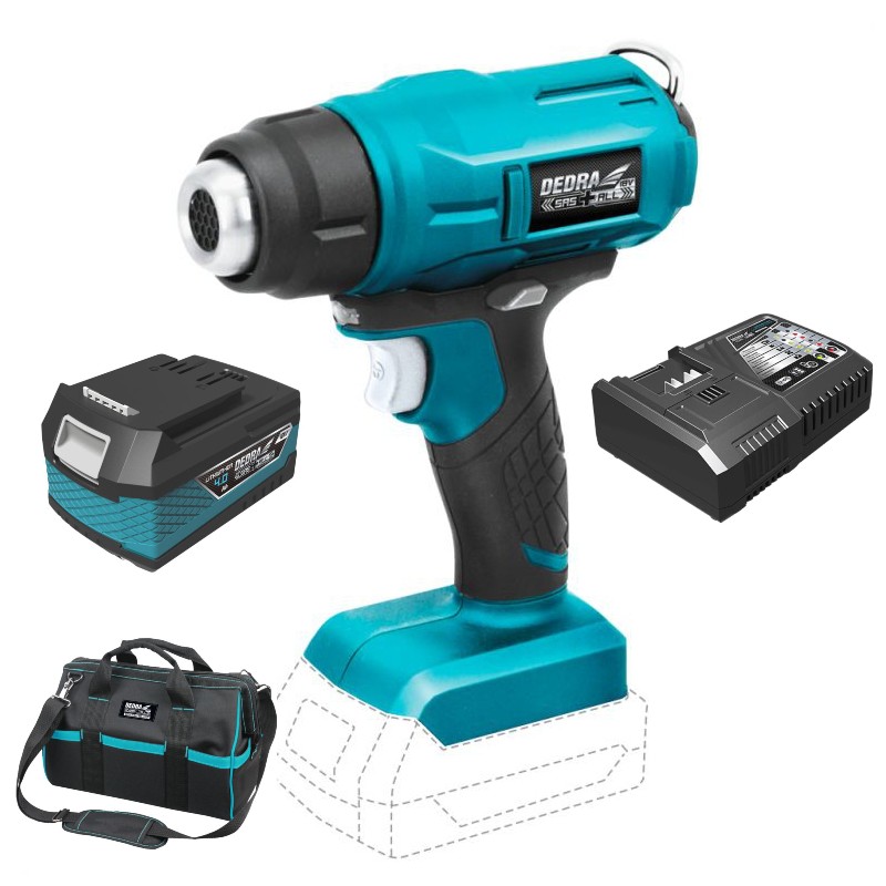 DEDRA set Pistol aer cald cu acumulator 18V 4.0Ah incarcator 125W geanta
