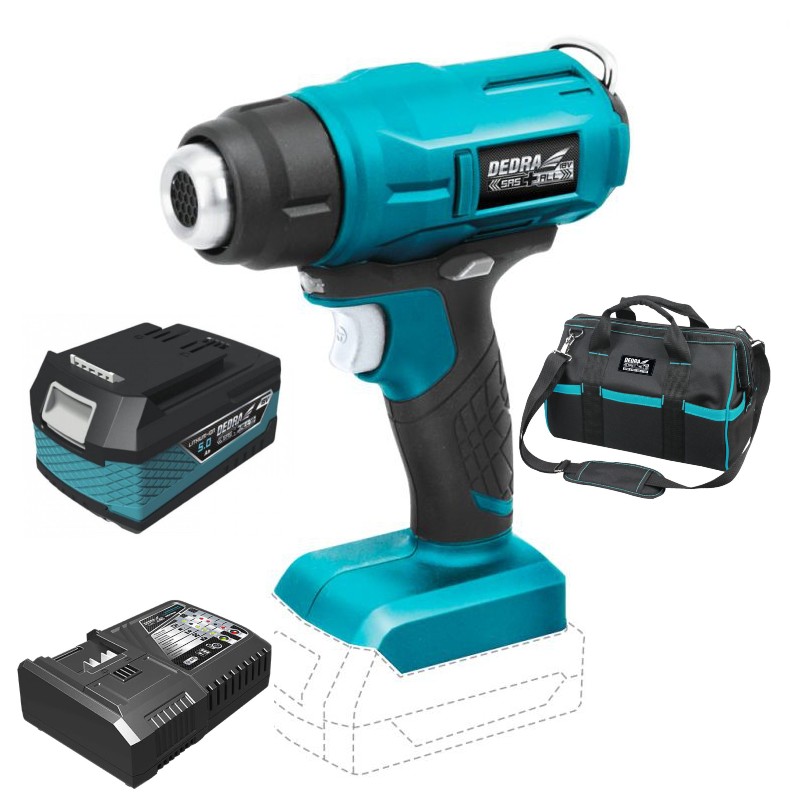 DEDRA set Pistol aer cald cu acumulator 18V 5.0Ah incarcator 125W geanta