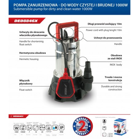 DED8846X Dedra Pompa submersibila 1000W 19500 L/H