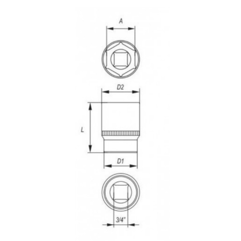 330690 TOPMASTER Cheie tubulara hex de impact 22mm prindere 3/4 Cr-Mo