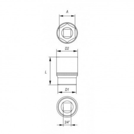 330690 TOPMASTER Cheie tubulara hex de impact 22mm prindere 3/4 Cr-Mo