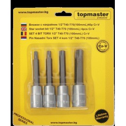 Set 4 biti Torx 1/2" T40-T70 TOPMASTER 