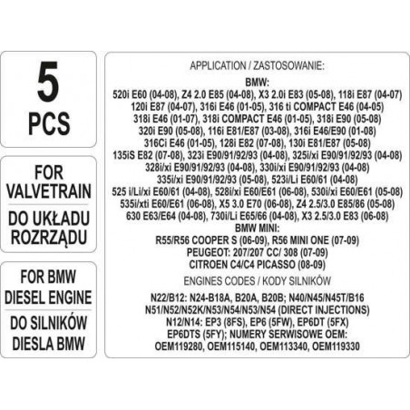 YT-06004 YATO Trusa 5 intrumente blocare distributie, BMW diesel