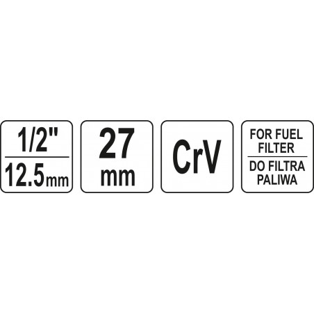 YT-12000 YATO Cheie pentru filtru combustibil 27 mm, 1/2 inch