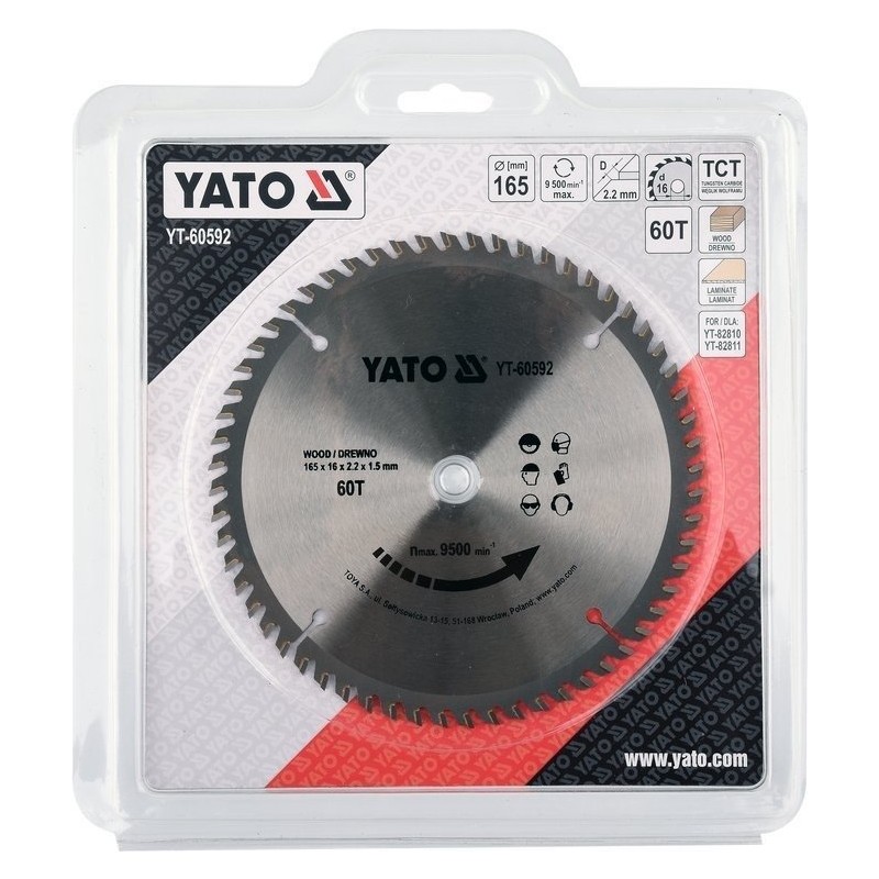 YT-60592 YATO Disc circular lemn 165x60Tx16mm pentru YT-82810,YT-82811