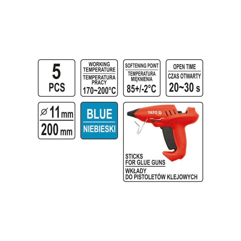 YT-82435 YATO Set 5 batoane lipici albastre 11 x 200 mm
