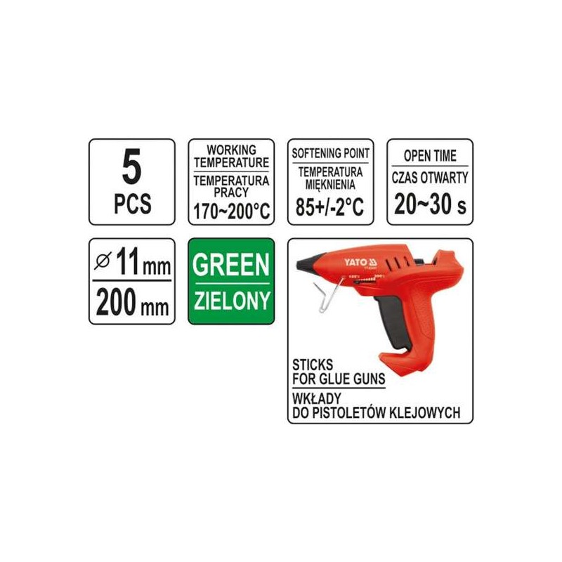 YT-82436 YATO Set 5 batoane lipici verzi 11 x 200 mm