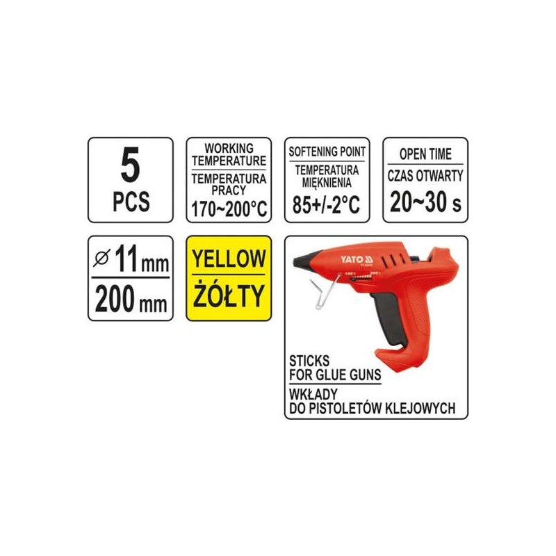 YT-82437 YATO Set 5 batoane lipici galbene 11 x 200 mm