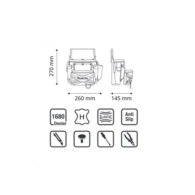 Suport curea pentru accesorii si scule de mana cu 2 buzunare Makita