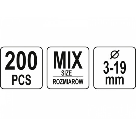 Set 200 saibe cu crestaturi exterioare anti-vibrante Yato YT-06863