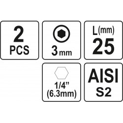 Biti de 25 mm 1/4" cu cap hexagonal H3 Yato