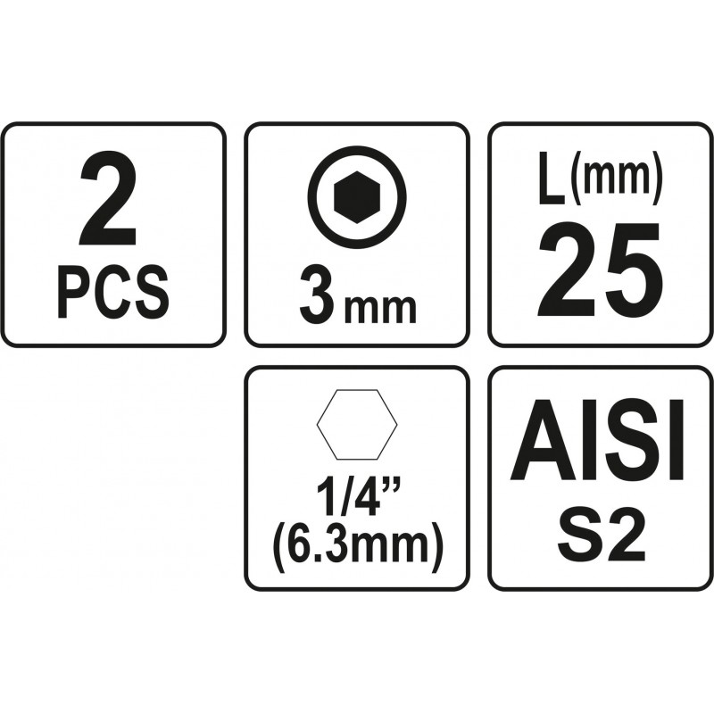 Biti de 25 mm 1/4" cu cap hexagonal H3 Yato
