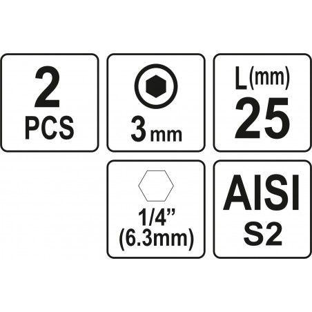Biti de 25 mm 1/4" cu cap hexagonal H3 Yato