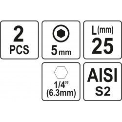 Biti de 25 mm 1/4" cu cap hexagonal H5 Yato